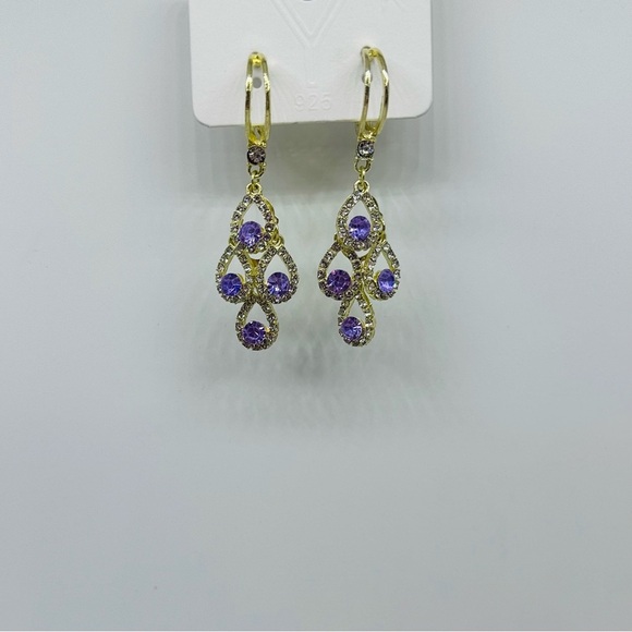 Purple Fashionable Zirconia Water Drop Earrings - Picture 1 of 8